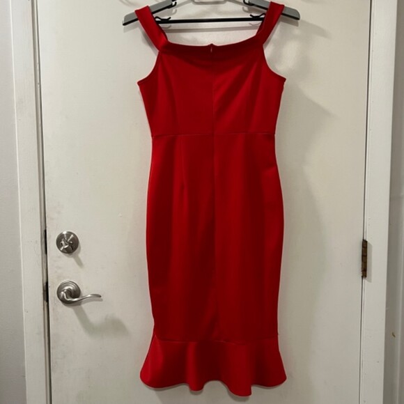 SHEIN Womens Red High-Low Asymmetric Salsa Ruffle Sheath Dress Back Zipper Sz M - Picture 3 of 12